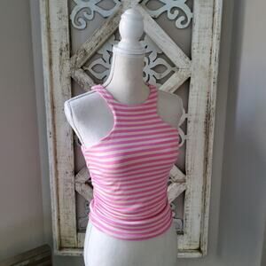 AFRM Women's Racerback Side Ruched Ribbed Crop Tank Top in Pink Nude Stripe